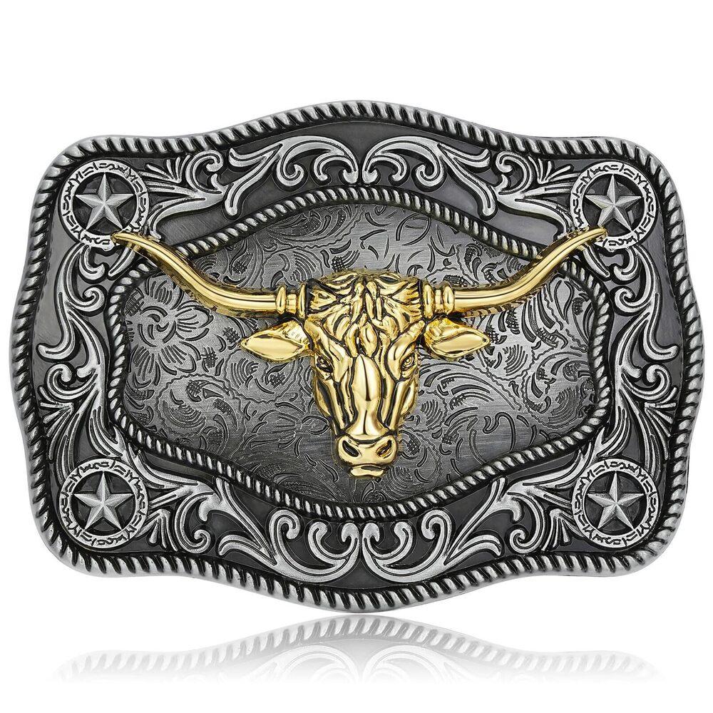 6419 Western Belt Buckles Vintage Longhorn Bull Rodeo Cowboy Belt Buckle